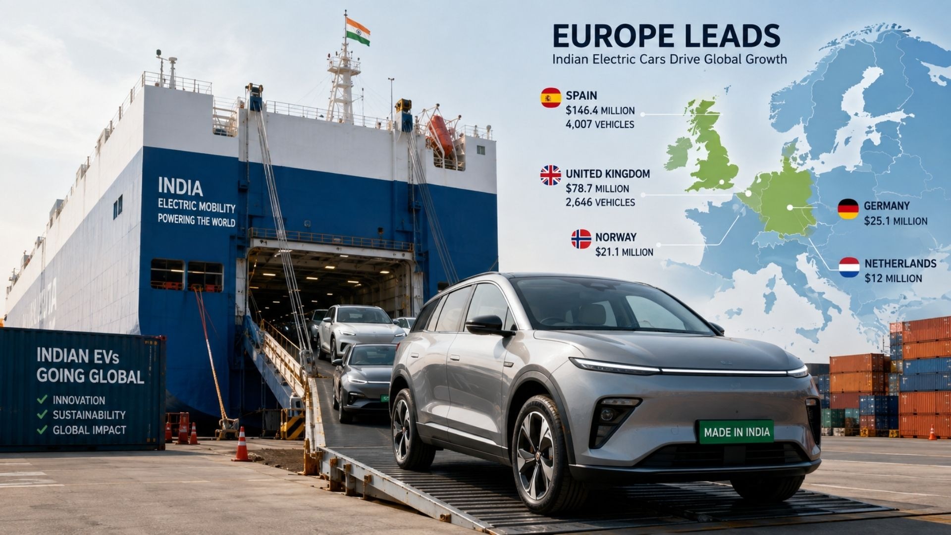Europe Becomes Top Destination for India’s Electric Car Exports in Q1